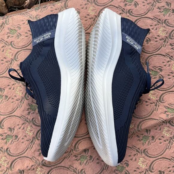 Sketchers Size 7.5 Air Cooled Memory Foam Sneaker Slip On Navy Blue Women’s - Picture 3 of 9